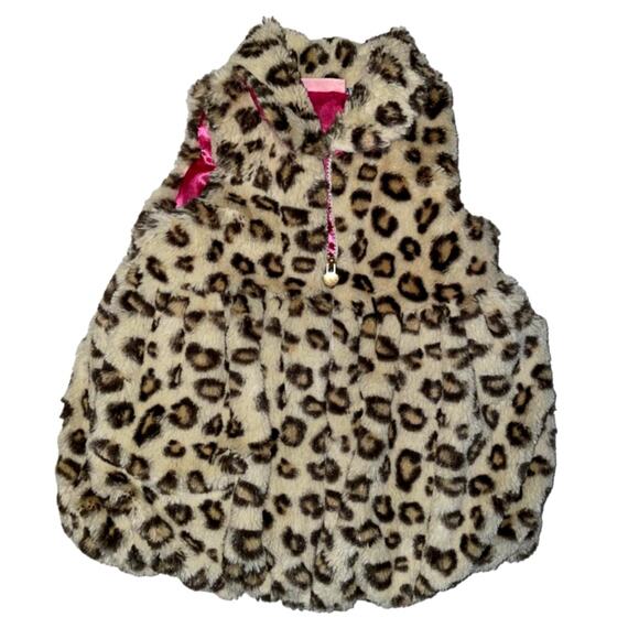 Kids Headquarters Size 4 Faux Fur Leopard Vest with Pink Satin Lining - Picture 1 of 7